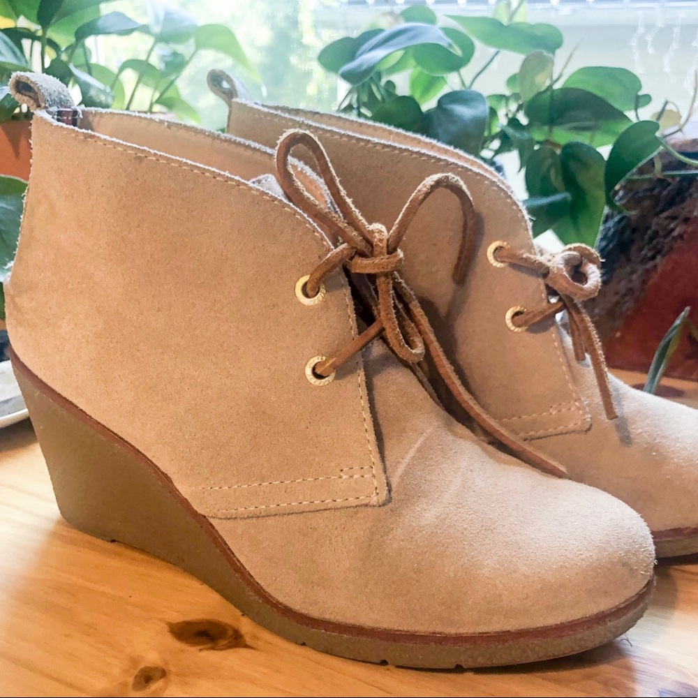 Sperry Light Tan Suede Wedge Booties